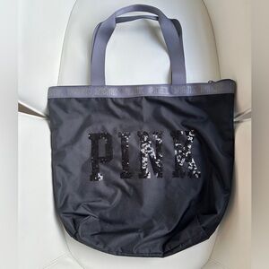 Victoria’s Secret PINK Sequin Gray Black Zippered Travel Tote Bag